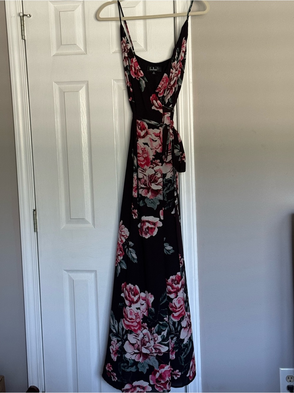Lulu's Black Maxi Dress with Pink Floral Print